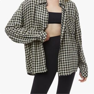 WeWoreWhat Boyfriend Herringbone Shirt | Black x Khaki - / S-M